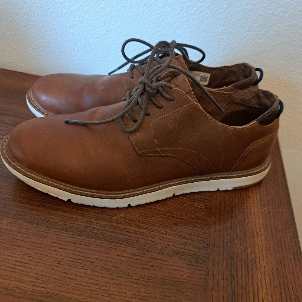 TOMS Hillside Brown Leather Derby Shoes Mens 11.5 Lace Up Oxford White Sole